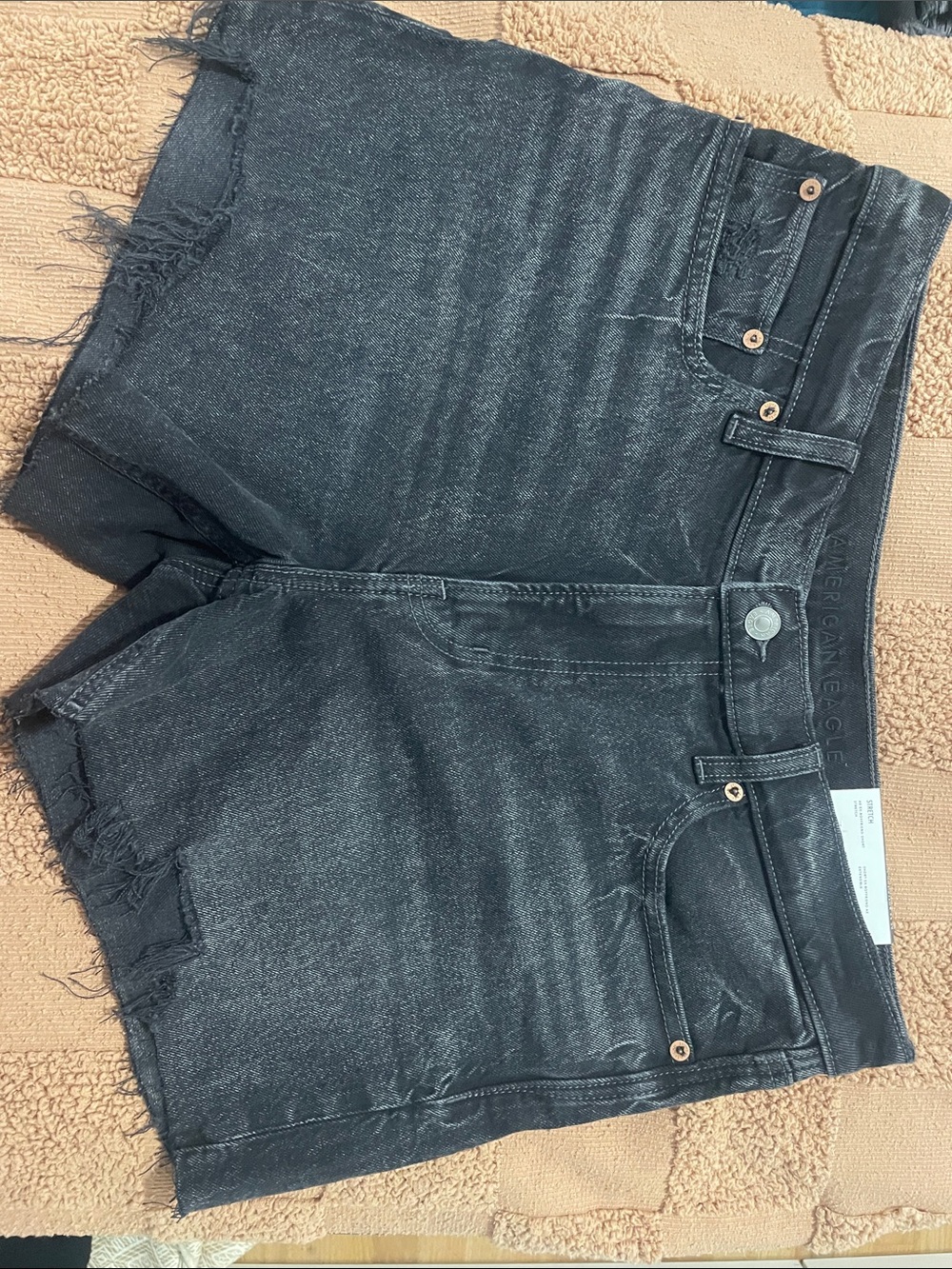 American Eagle Outfitters Black High-Rise Frayed Hem Jean Shorts